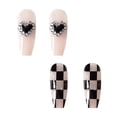 thumbnail image 3 of Press On Nails HUOGUO, a cuadros, estilo francés, largo, 24 unidades, 3 of 3