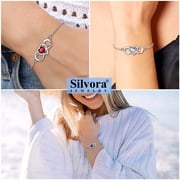 Silvora Women Heart Infinity Bracelet Synthetic Tourmaline Birthstone Sterling Silver Bracelet Birthday Gift for Mother Daughter - October