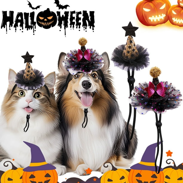 Gorro ajustable para mascotas de Halloween para gatos y perros | Tocado festivo para fiestas • Motivos clásicos espeluznantes • Ajuste seguro de talla única • Poliéster suave seguro para mascotas •