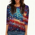 thumbnail image 4 of 4th of July Shirts for Women Plus Size 3/4 Sleeve Tshirts Loose American Flag Print Pullover Independence Day Patriotic Tops USA 250th Anniversary Celebration Party Crew Neck Blouses Dark Blue 3XL, 4 of 5