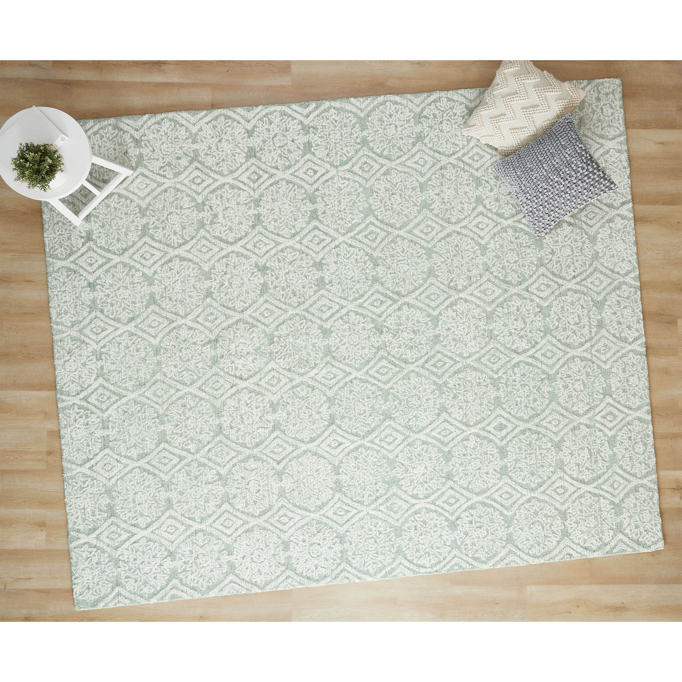 Better Homes & Gardens Suzani Muted Green Medallion Wool Indoor Area Rug, 8' x 10'