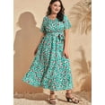 thumbnail image 3 of Women Plus Size Short Sleeve Dress Loose Summer Casual A-Line Flowy Midi Dresses Circle Green XL, 3 of 5