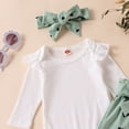 thumbnail image 4 of masbird Baby Girl Rib Frill Long Sleeve Romper Pants Headband 3pc Fall Winter Outfit Set 0 3 6 12 18 24 Months,Green,12-18 M, 4 of 9