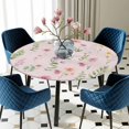 thumbnail image 5 of Elastic Fitted Round Tablecloth, Pink Spring Floral Waterproof Stretch Table Cover for 55"-60" Tables, Flowers Botanical Elegant Pastoral Washable Outdoor Tablecloths for Patio, Picnic, Camping, 5 of 9