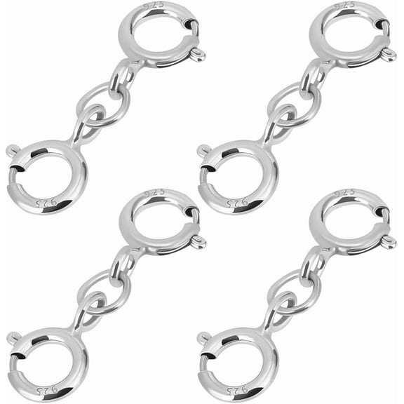 8Pcs 925 Sterling Silver Double Spring Ring Clasps Platinum 16mm