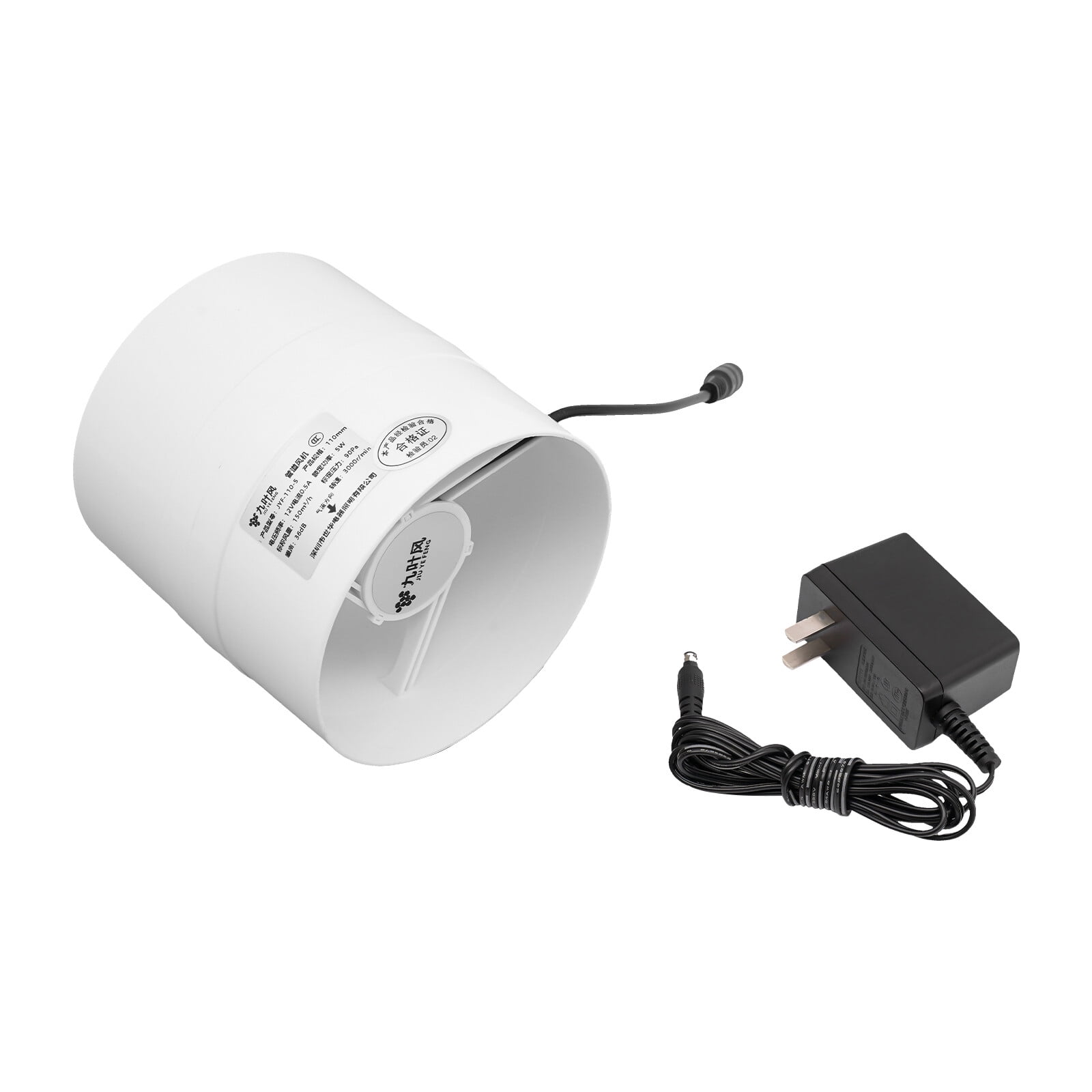 ToppiJoy 12V Inline Duct Fan Exhaust Blower for Indoor Waterproof Air Ventilation Booster Air Cooling Vent Fan for Kitchen Bathroom Garage White (110mm)