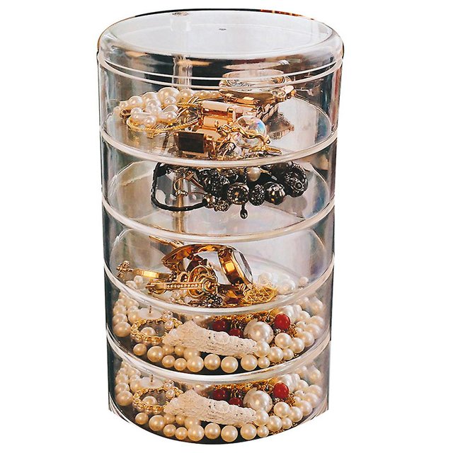 Caja de almacenamiento de joyería multicapa giratoria transparente de 360 grados como regalo para niña Feliz Sencillez