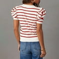 thumbnail image 4 of Women's Short Puff Sleeve Knit Crewneck Striped T-shirt, Casual Summer Blouse, Trendy Lightweight Top for Everyday Wear, Vacation, Weekend Outings, Comfortable and Stylish Short Sleeve Shirt, 4 of 7