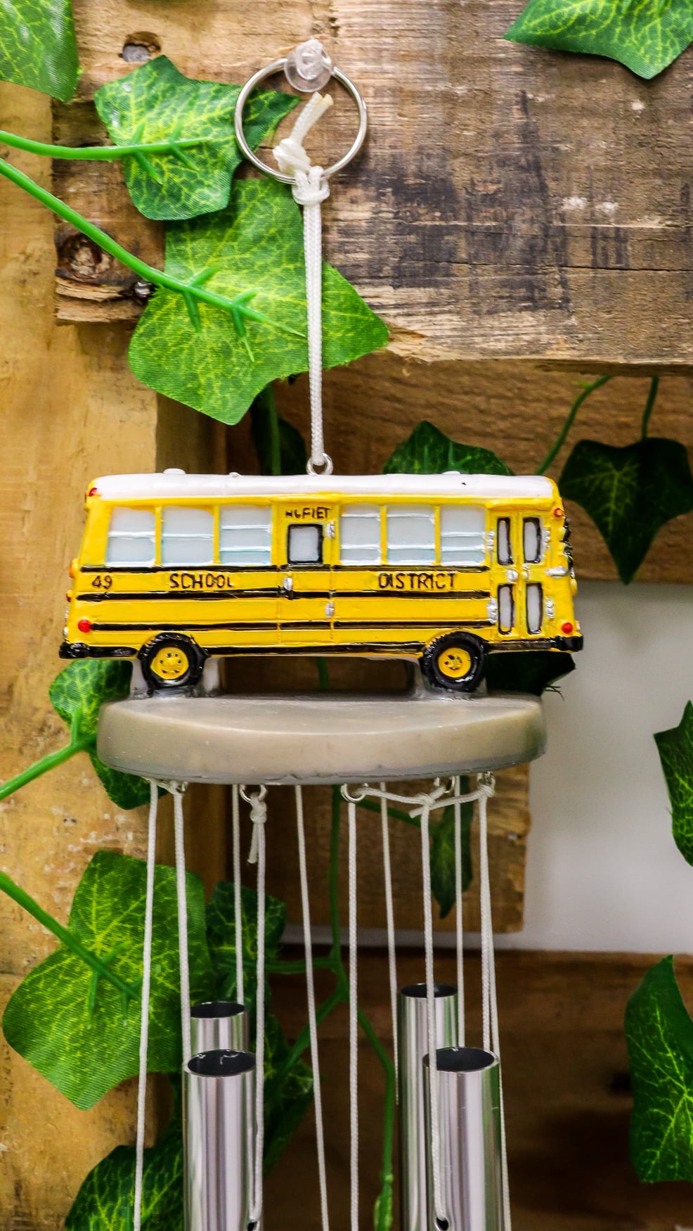 Decorative Yellow School Bus Model Resonant Relaxing Wind Chime Patio Garden