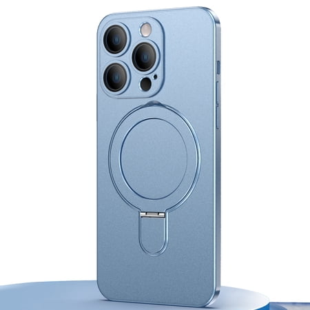 Dteck Invisible Stand Magnetic Case for iPhone 12 Pro Max, Compatible with MagSafe, Ultra Slim Thin Matte Phone Cover Ring Holder,Blue