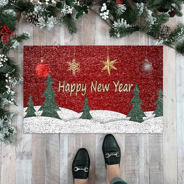 Hbdhejl Custom Christmas Tree Red Truck Door Mat Personalized Christmas Tree Red Truck Merry Christmas Door Mat Personalized Holiday Rug