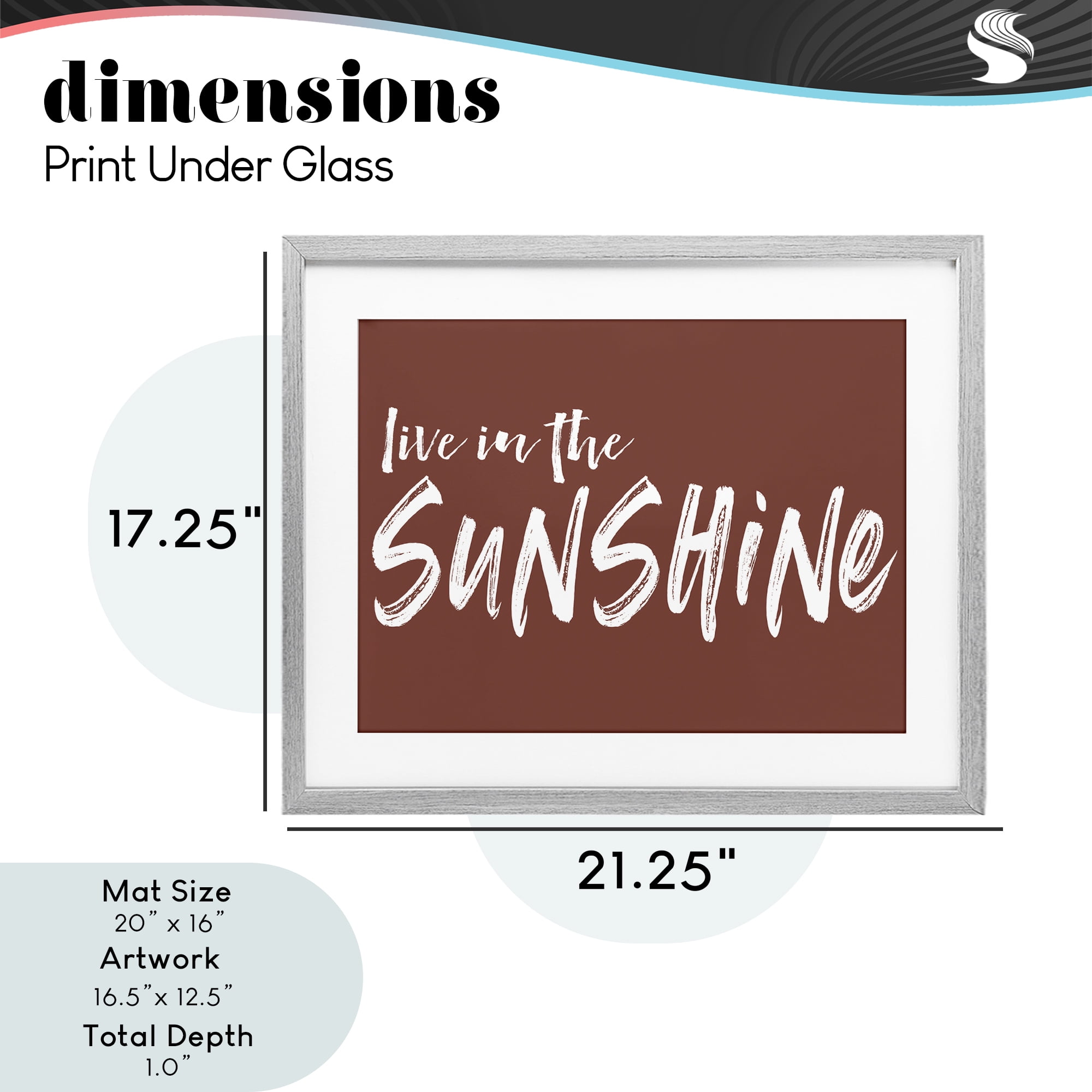 Live In The Sunshine Brown Gray Framed Print Under Glass, design by Lettered and Lined