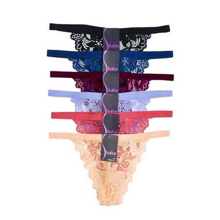 Low Rise Spandex Thongs 6 Pack of Women Sheer Sexy Floral Thong G-String Panties Low Rise Barely There Underwear ()