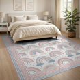 thumbnail image 3 of ODIKA 8'x10' Washable Area Rug Border Whimsical Scattered Polka Dot Motifs Pink Boho Scallop Playful Expressive for Dining Room, Large Office, Lounge, Non-Slip Chair-Friendly Mat, 3 of 7