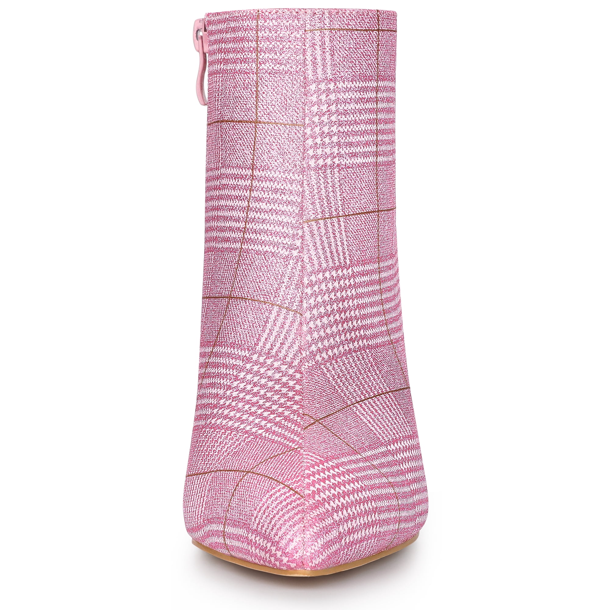 DARING DIVA Women's Plaid Pointy Toe Side Zip Stiletto Heel Ankle Boots Glitter Pink 8
