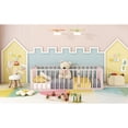 thumbnail image 3 of Twin Size Metal Floor Bed Frame with Fence and Door, Pink, 3 of 16