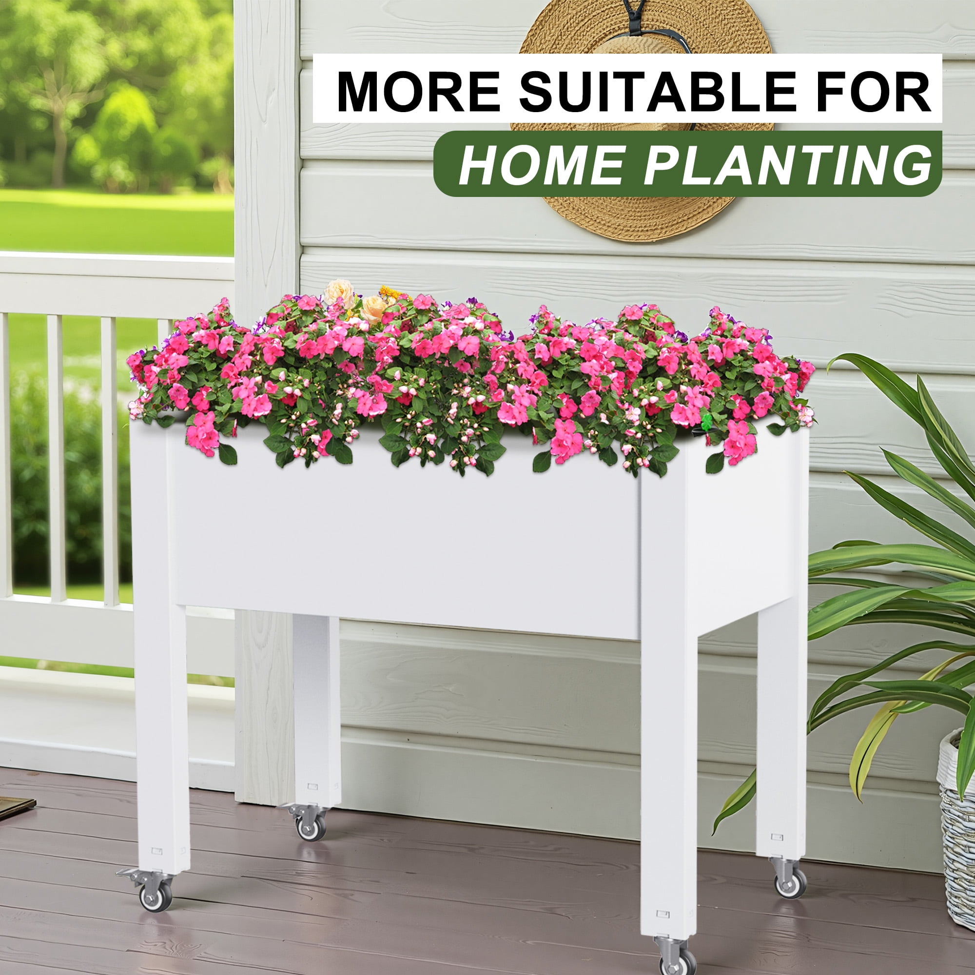 MAYEERTY Mobile Raised Garden Bed with Wheels, Built-In Water Storage for Patio Balcony Gardening