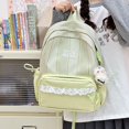 thumbnail image 3 of Plaid Patchwork Backpack, Lace Trim School Backpack with Side Bowknots, Spacious Bag with Multi-Compartment for Travel Shopping (Green), 3 of 7
