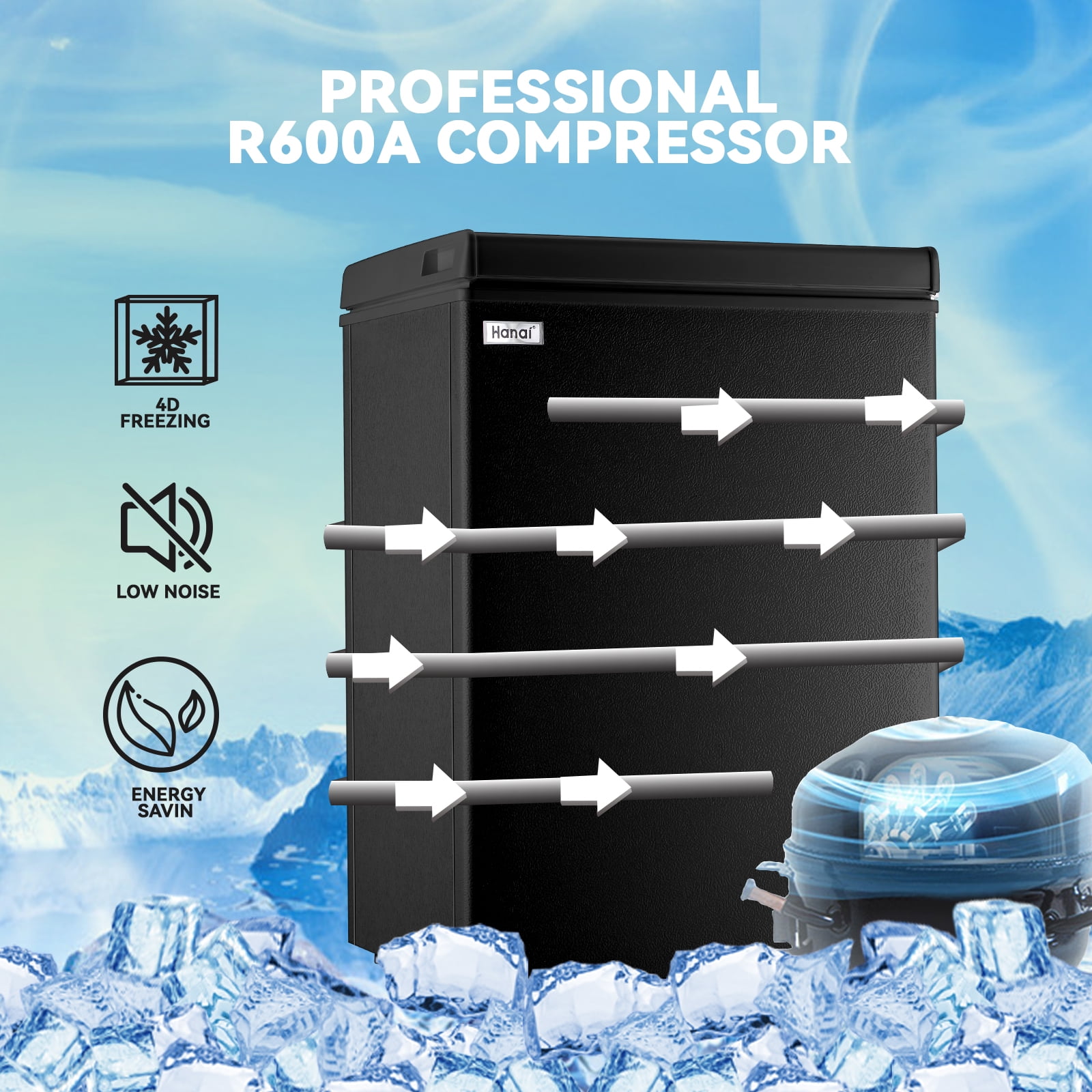 Chest Freezer Small Deep Freezers WANAI Mini Top Door Freezer Storage Basket 7 Temp Control Black