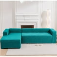 thumbnail image 4 of Super Thick Sectional Couch Covers L Shape Sofa Covers Stretch 2pcs Sofa Slipcovers for 3 Seater + 3 Seater Sectional Chaise Slipcover with 2pcs Pillow Covers for Pets, Blue, 4 of 13