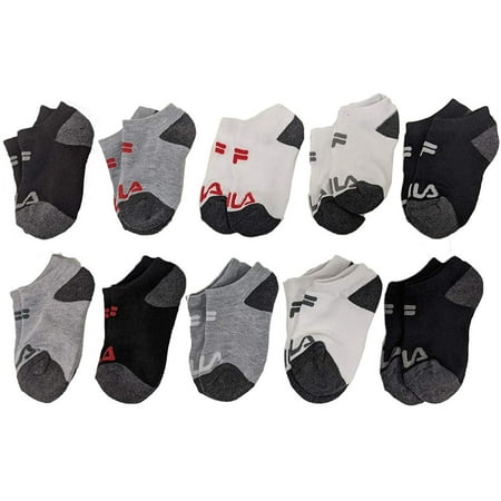 Fila Kids Boys 10-Pack Half Cushion No Show Socks Basic Logo - Multi, Boys Small Shoe Sizes 7-10