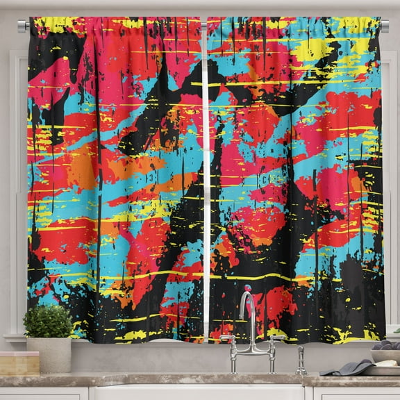 Ambesonne Urban Graffiti Kitchen Curtains, Drippy Painting, 55"x39", Multicolor