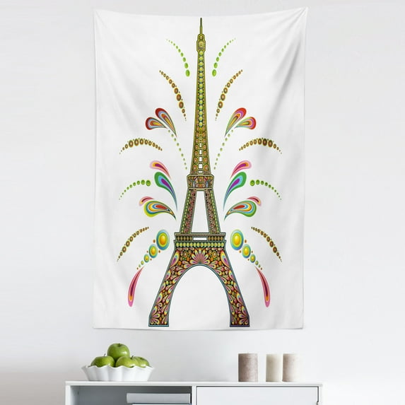 Psychedelic Tapestry, France Eiffel Tower Abstract Fireworks Design Rainbow Psychedelic Patterns Art, Fabric Wall Hanging Decor for Bedroom Living Room Dorm, 5 Sizes, Multicolor, by Ambesonne