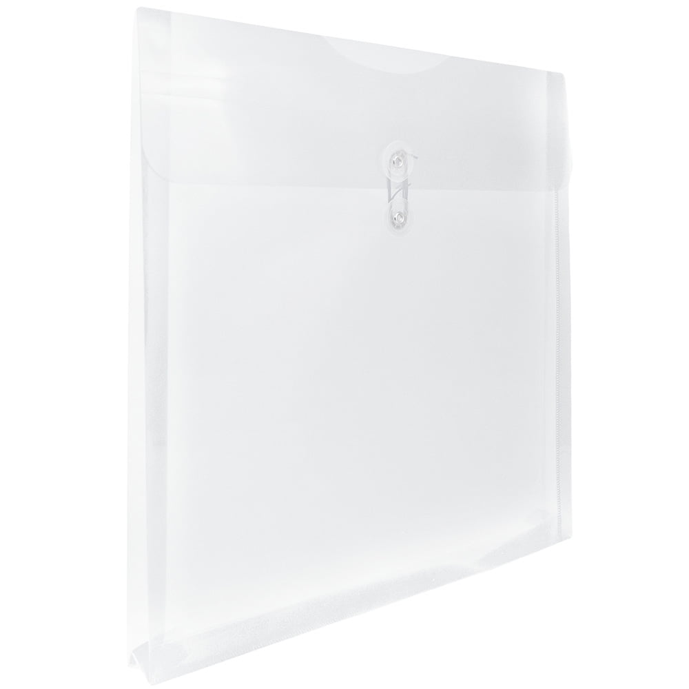 JAM Paper Plastic Envelopes, 13" x 13", Clear, Button String, 12 Per Pack