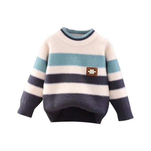 Gpaecead Kids Girls Boys Pattern Round Neck Long Sleeve Sweater Casual Knitted Pullovers Tops 2-10 Years Blue