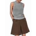 thumbnail image 2 of Womens Summer Knit Sweater Tank Tops Round Neck Crochet Hollow Out Sleeveless Casual Crop Shirt Grey S, 2 of 9