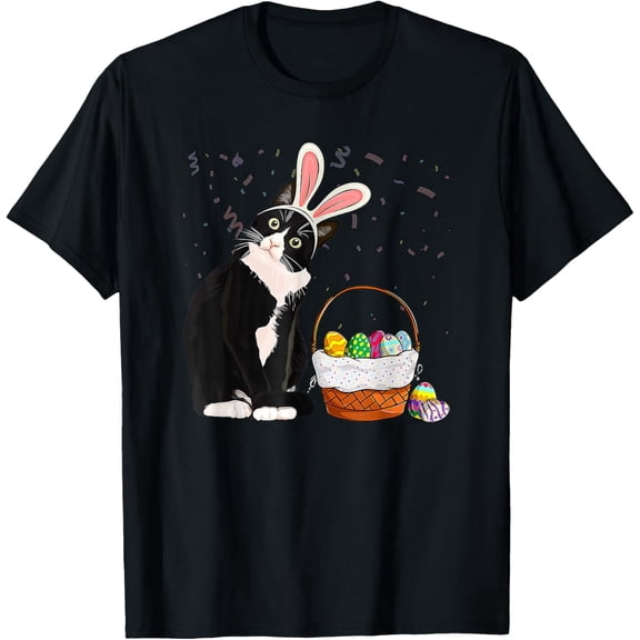 Easter Day Cat Bunny Ears Eggs Shirt Women Easter Rabbit T-Shirt