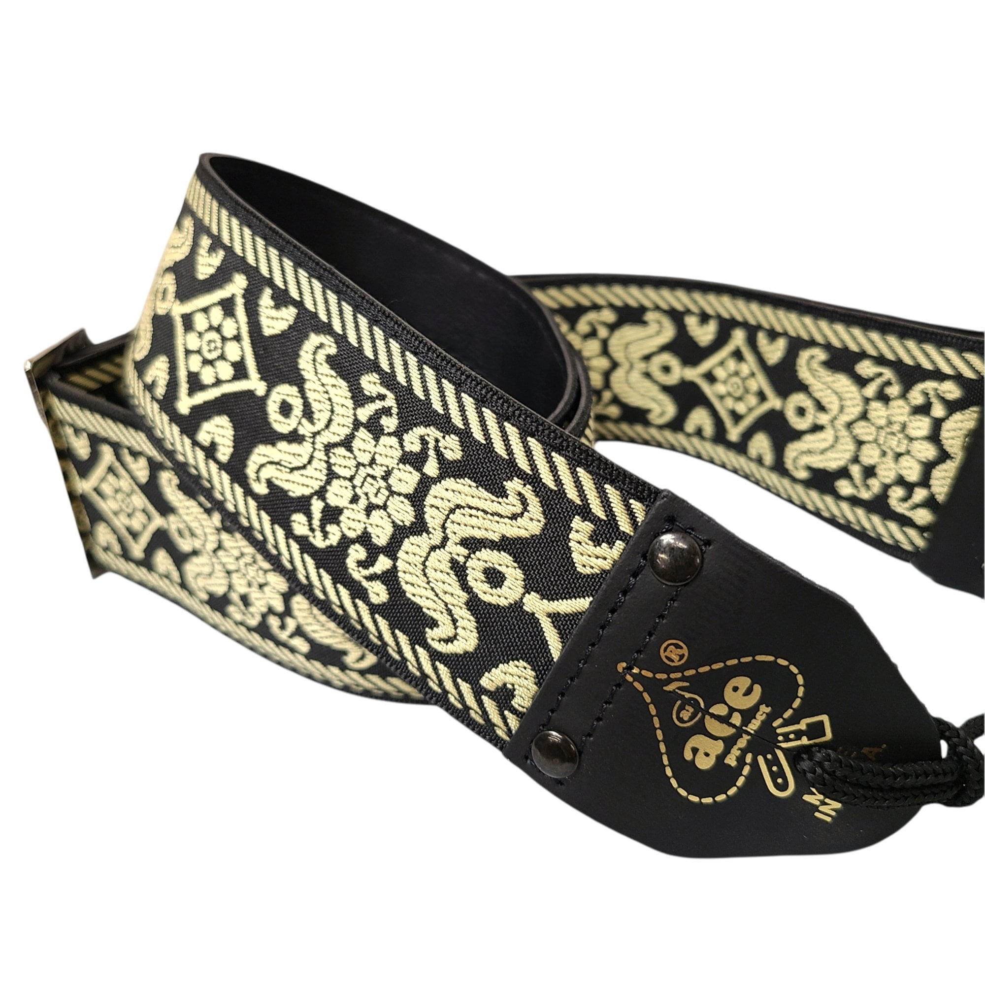 Ace Guitar Strap Vintage Style Jacquard Weave Old Gold