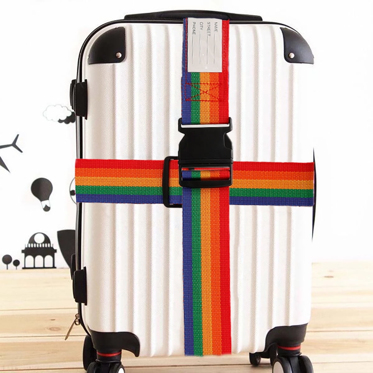 ToWinle 2 Pack Suitcase Travel Belt Colorful Rainbow Design with Lock Suitcase Quick Release Buckle Luggage Straps