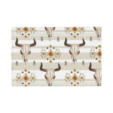 

Placemats Set of 4 bull cow skull boho Indian style Heat Resistant Non - Slip Place mats Waterproof table mat for Kitchen Dining-6片装