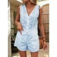 thumbnail image 2 of Floral Eyelet Embroidered Sets for Women 2 Piece Summer Shorts Button Down Vest Dressy Causal Vacation Set Light Blue L, 2 of 6