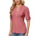 thumbnail image 2 of yillto Womens Blouse V Neck Buttons Casual Business Shirts Summer Short Sleeve Dressy Top for Women, 2 of 7