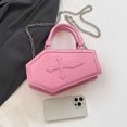 thumbnail image 3 of Bolso de mano de cuero de PU Bolso de mano con asa superior Mujeres Cremallera Satchel sólido Rosa, 3 of 9