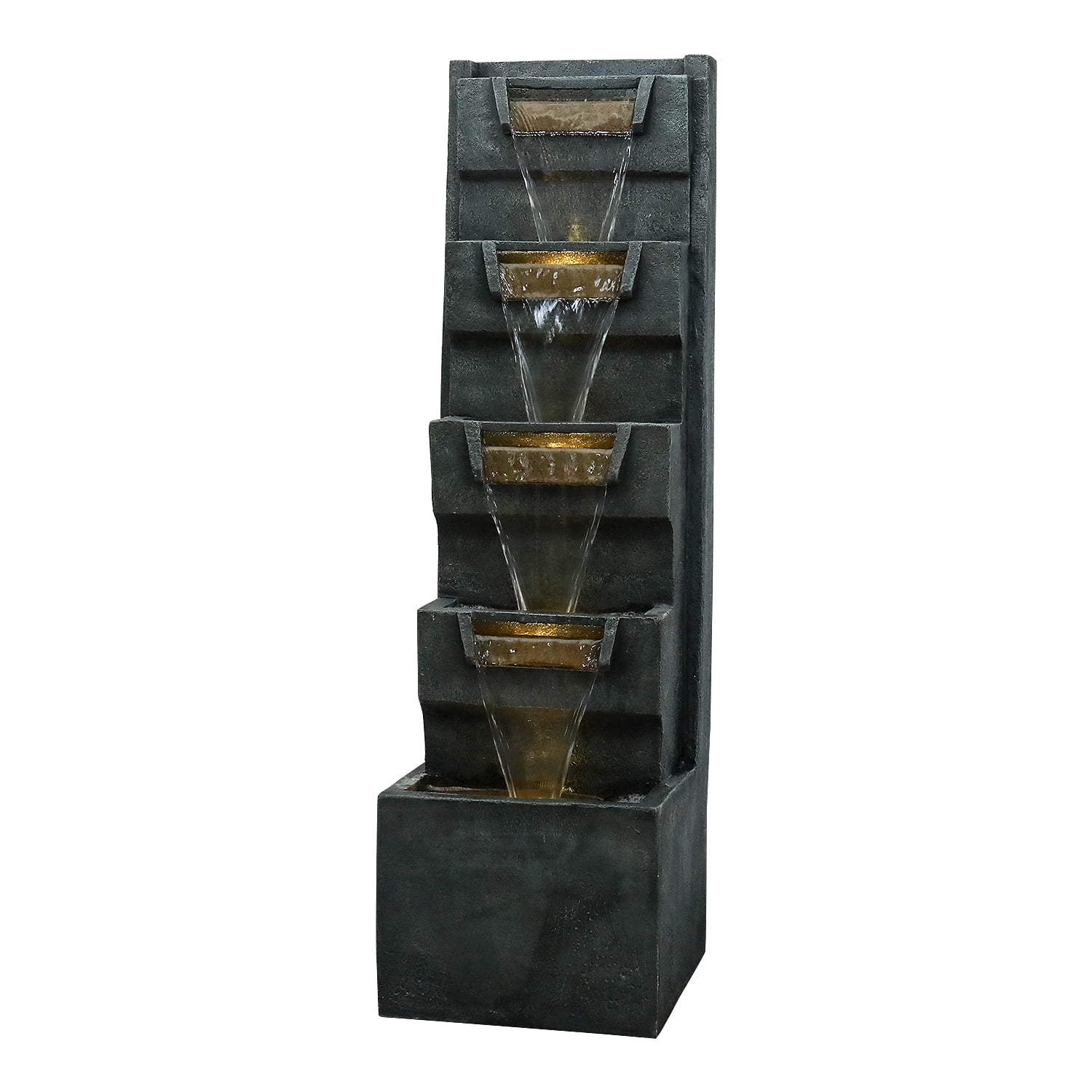 39.3in H Modern Outdoor Water Fountain Indoor Cascading Floor-Standing Fountains with Led Lights Garden Waterfall for Backyard Patio Porch Deck Home Decor