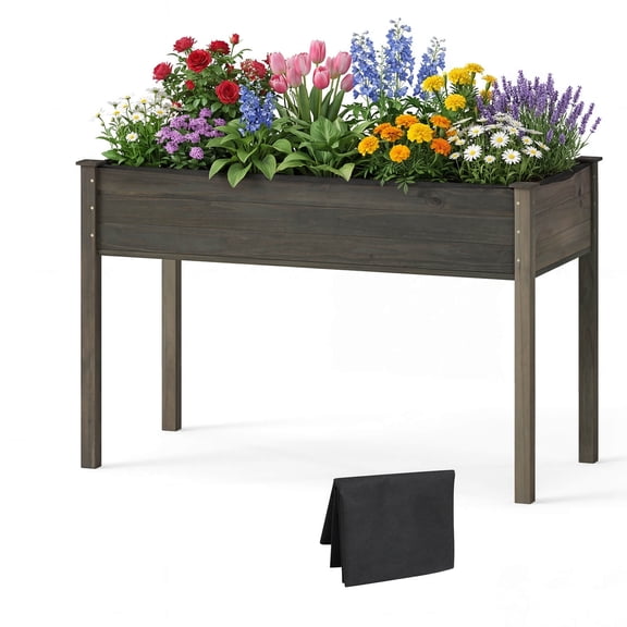 Costway Wooden Raised Vegetable Garden Bed Elevated Grow Vegetable Planter Gray