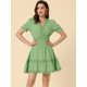 thumbnail image 3 of Mini vestido sólido Allegra K con cuello En V y cintura elástica para mujer Verde Claro S, 3 of 5