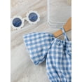 thumbnail image 6 of Mikrdoo Baby Girls Plaid Pattern 2Pcs Off Shoulder Strpas Front Bow Tops and Matching Shorts Summer Cute Clothes Blue 12-18 Months, 6 of 9