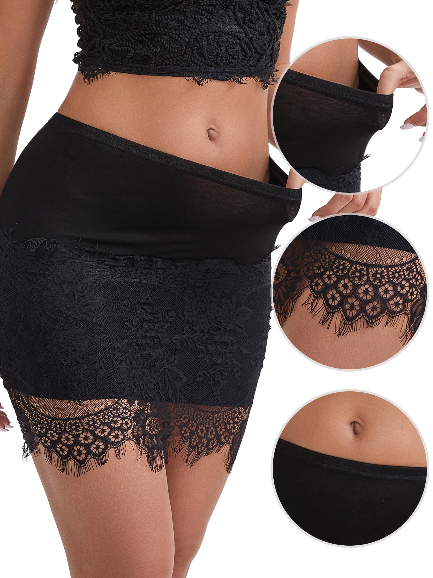 DARING DIVA Women's Above Knee Half Slip Lace Hem Short Under Dresses S Black