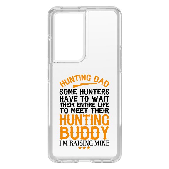 DistinctInk Clear Hybrid Case for Samsung Galaxy S21 Ultra (6.8" Screen) - Raising My Hunting Buddy - Wireless Charging Compatible
