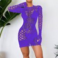 thumbnail image 2 of Levmjia Women Fishnet Mini Dress Long Sleeve Sheer Hollow Out Solid Color Tight Bodycon Lingerie Spring Summer Home Sleep Breathable Stretchy Club Night Party, 2 of 4