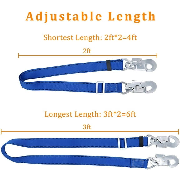 Outdoor Tree Climbing Restraint Lanyard - 4 Ft to 6 Ft Adjustable Safety Belt & Fall Protection Lanyard with Large Snap Hooks
