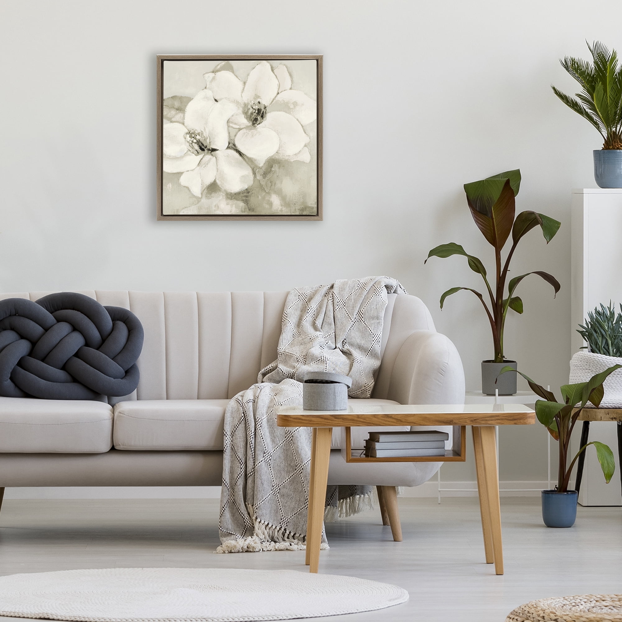 Stupell Industries Subtle Beige Magnolias Brown Framed Floater Canvas Wall Art, design by Lanie Loreth