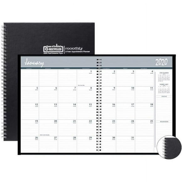 House of Doo HOD262092 Monthly Calendar Planner 2 Year Black Hard Cover - Beige & Gray