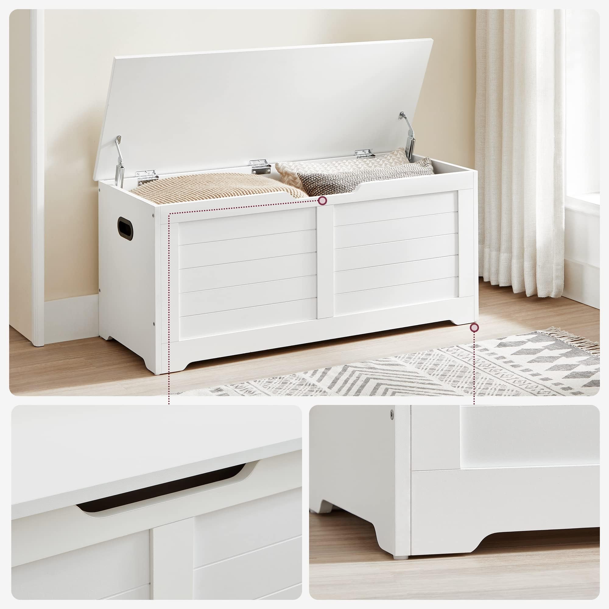 Storage Chest, Storage Trunk with 2 Safety Hinges, Organizer Bench for Entryway, 15.7 x 39.4 x 18.1 Inches, White