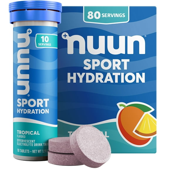 Nuun Sport Electrolyte Tablets for Proactive Hydration, Tropical Fruit, 8 - 10 Count Tubes