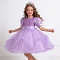 thumbnail image 2 of MGDXOX Girls Short Sleeve Sequin Tulle Dress with Puffed Sleeves and Bow Waist Accent Formal Party Dress for Special Occasions Purple 5-6Years, 2 of 9